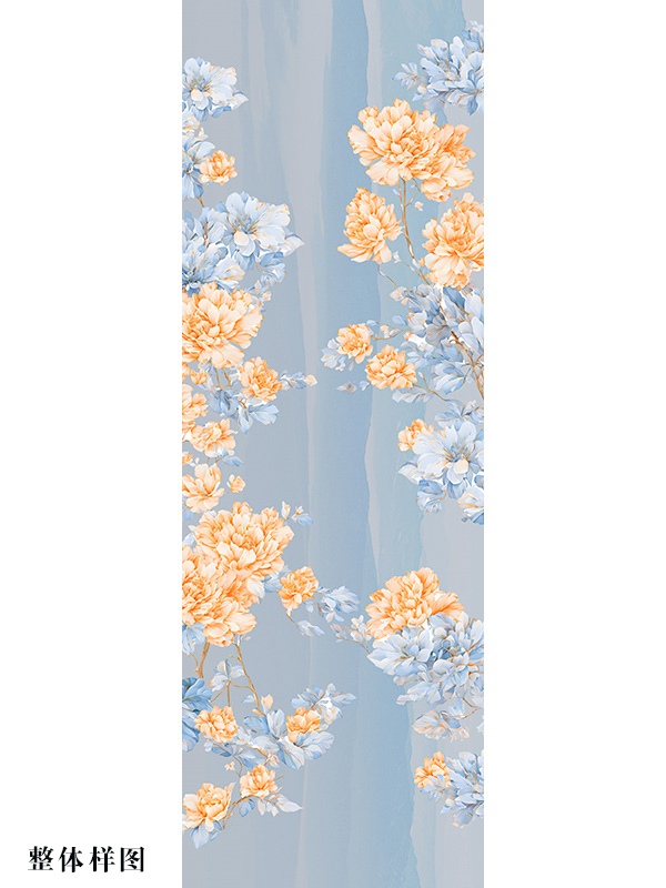 100%桑蚕丝/真丝素绉缎丝巾长巾:芍药殿春