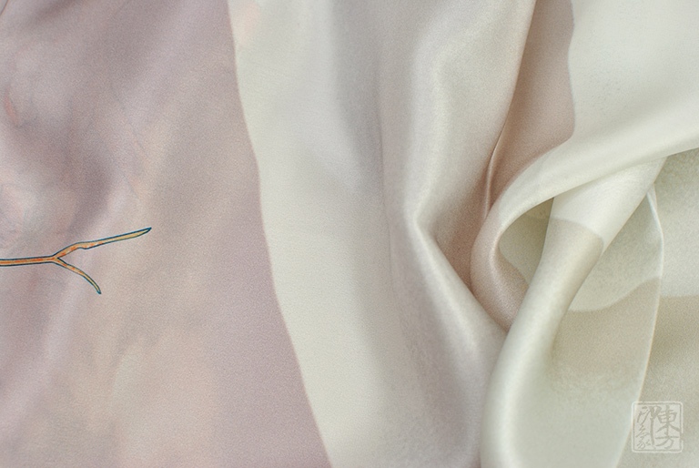 100%桑蚕丝/真丝素绉缎丝巾长巾:暗香疏影