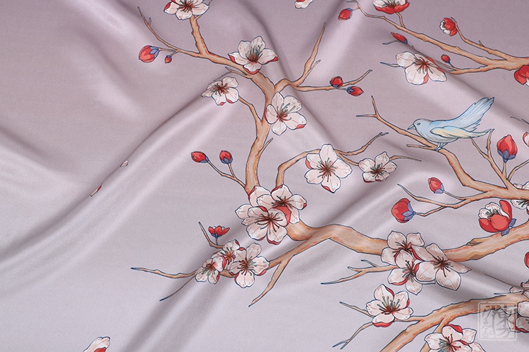 100%桑蚕丝/真丝素绉缎丝巾长巾:暗香疏影