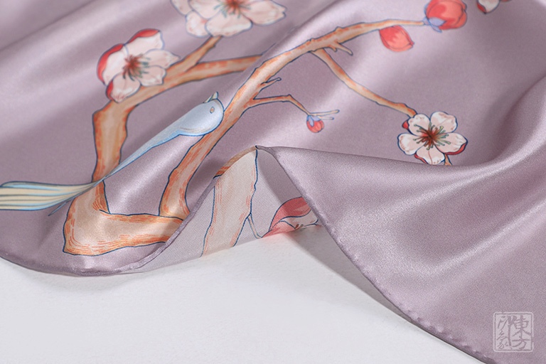 100%桑蚕丝/真丝素绉缎丝巾长巾:暗香疏影