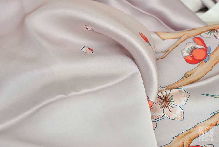 100%桑蚕丝/真丝素绉缎丝巾长巾:暗香疏影