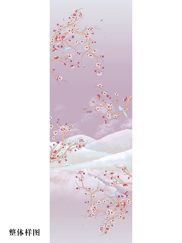 100%桑蚕丝/真丝素绉缎丝巾长巾:暗香疏影