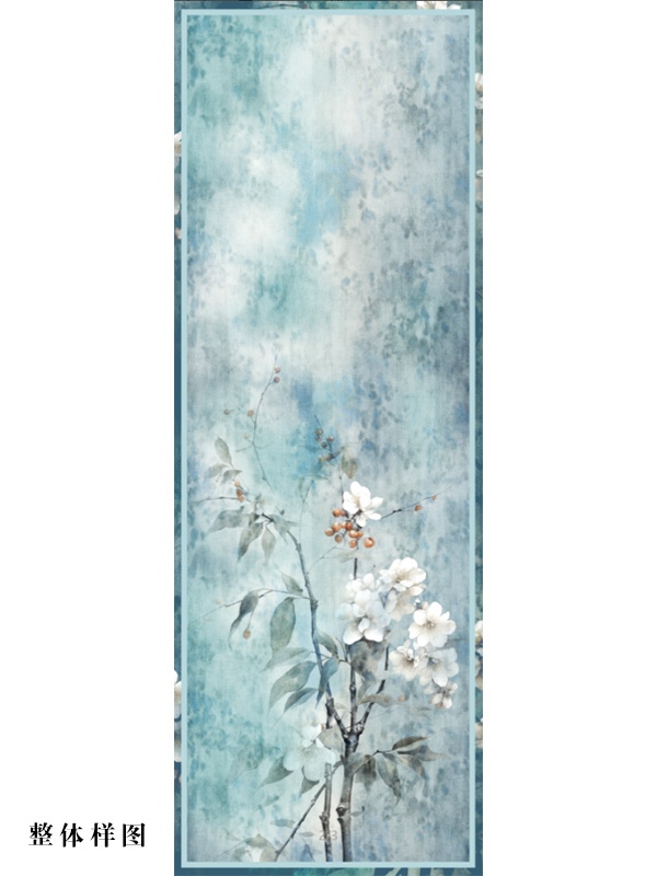 100%桑蚕丝/真丝素绉缎丝巾长巾：山茶花开