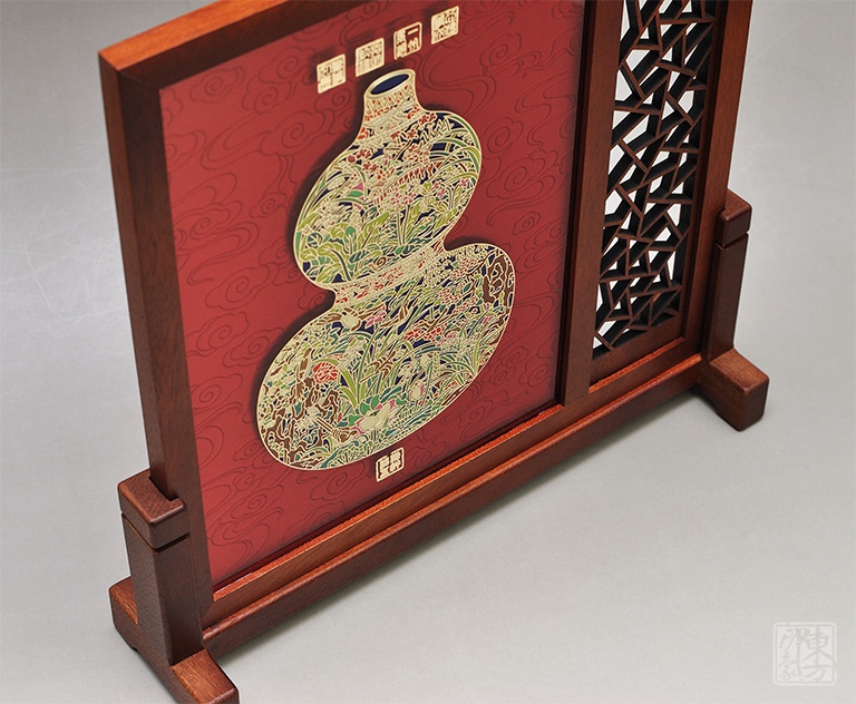 掐丝晶雕手绘中式台屏：聚财纳福