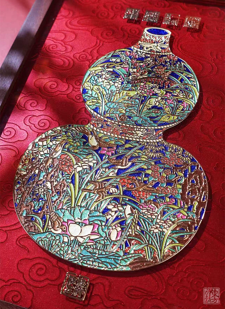 掐丝晶雕手绘中式台屏：聚财纳福