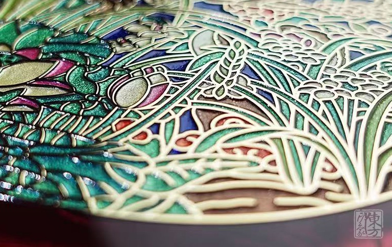 掐丝晶雕手绘中式台屏：聚财纳福