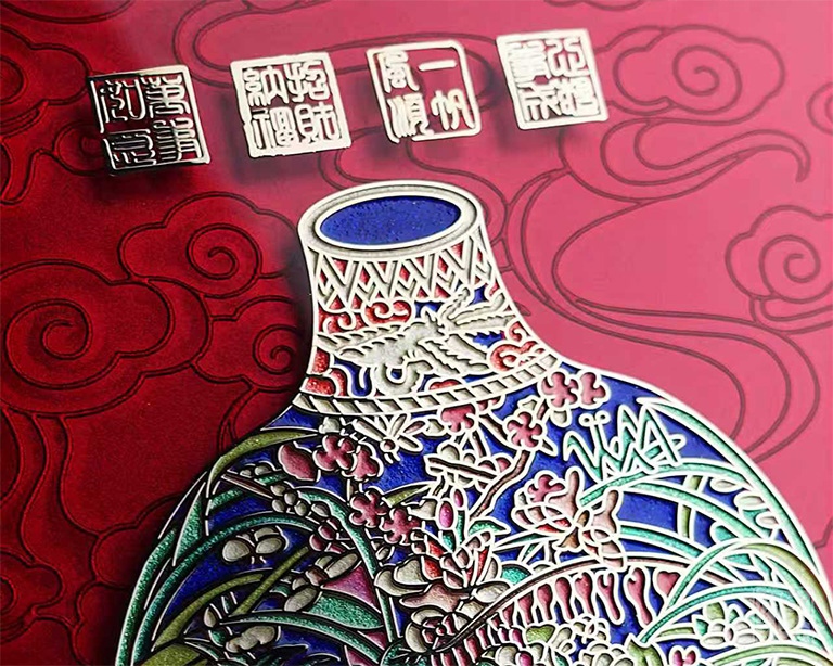 掐丝晶雕手绘中式台屏：聚财纳福