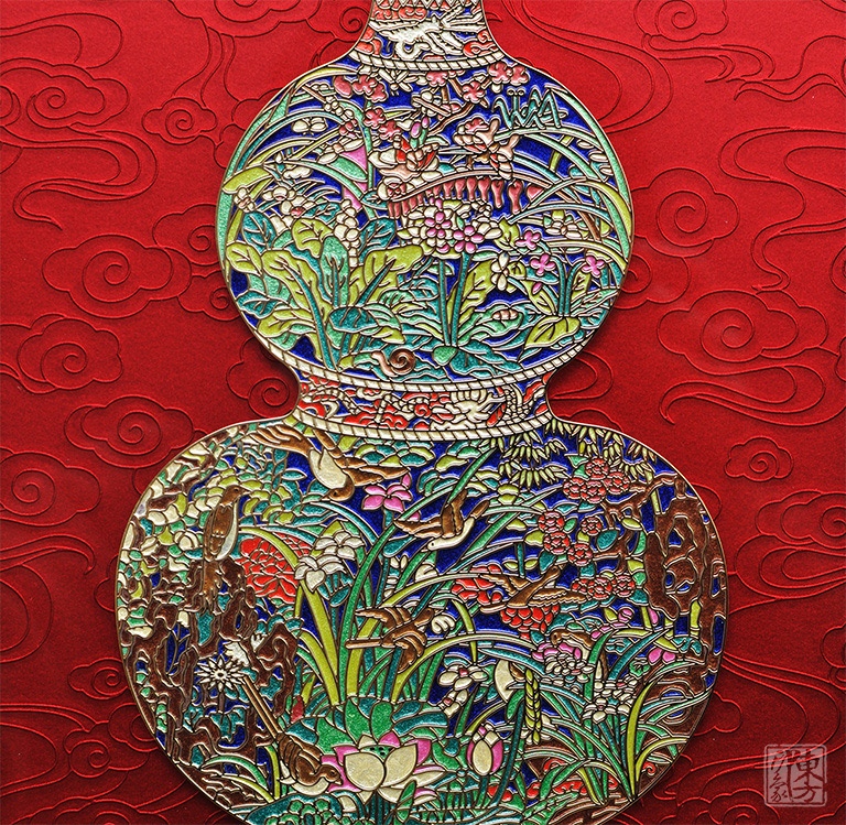 掐丝晶雕手绘中式台屏：聚财纳福