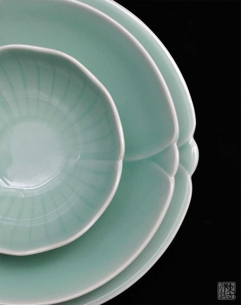 龙泉青瓷（弟窑·天青釉）一人食餐具：繁花