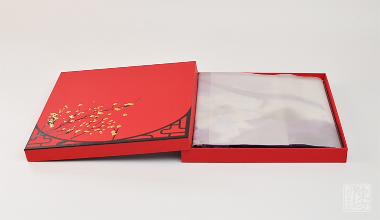 真丝印花双层双面盘扣长巾/披肩：紫墨风荷