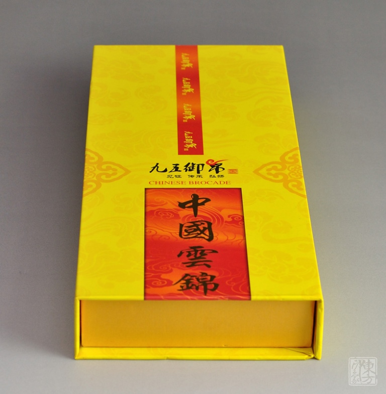 云锦领带－香槟金色四角小龙莲花