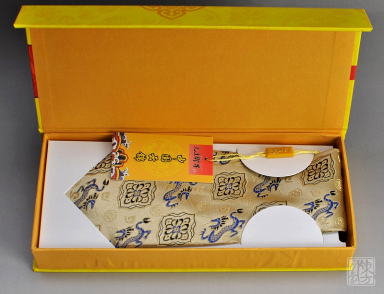 云锦领带－香槟金色四角小龙莲花