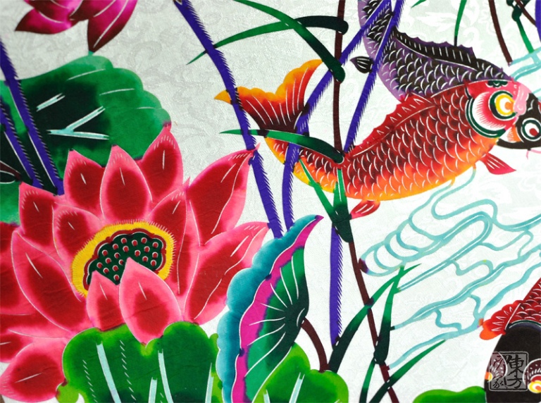 杨柳青点彩剪纸画：连年有余