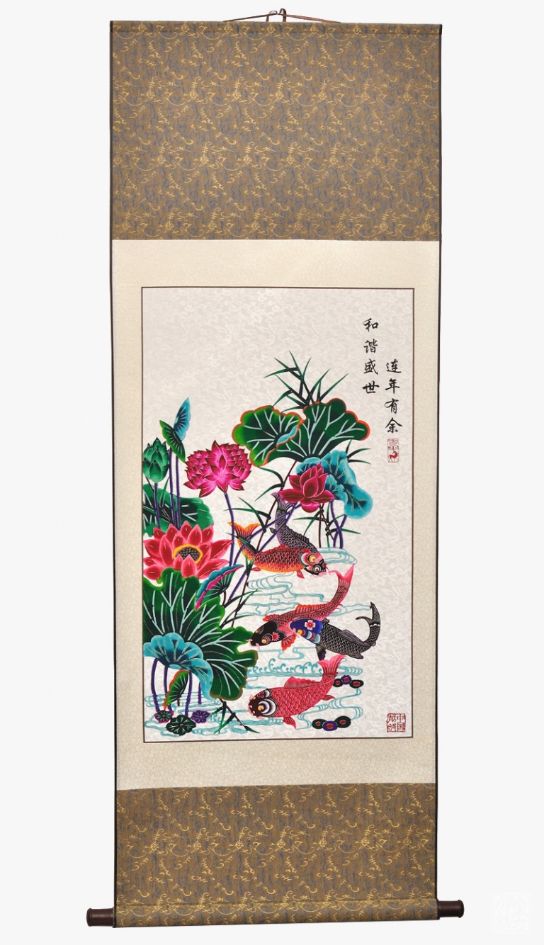 杨柳青点彩剪纸画：连年有余