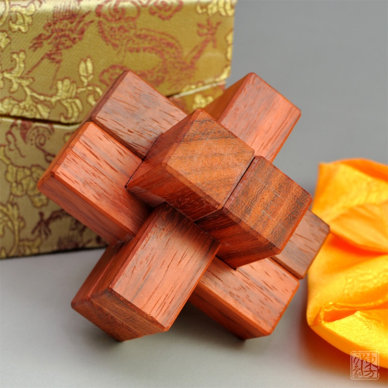 益智玩具六根红花梨鲁班锁