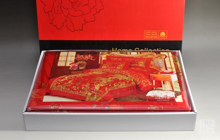 婚庆床上用品绸缎四件套－百子纳福