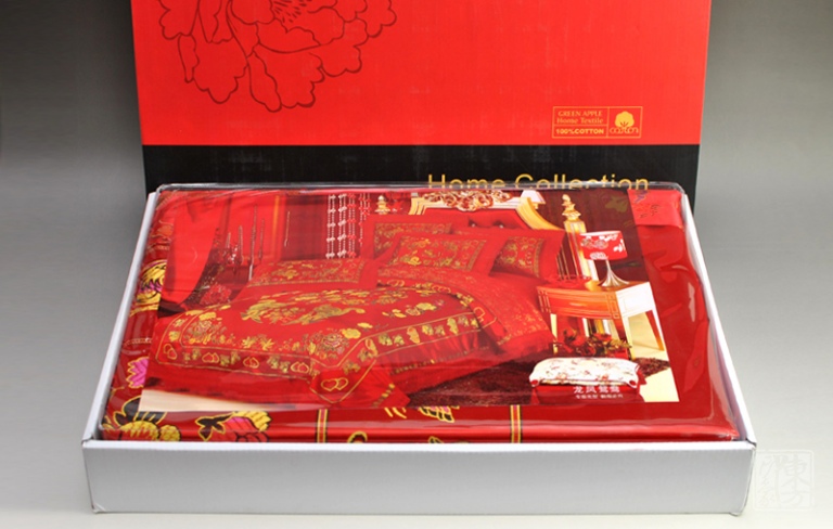 婚庆床上用品绸缎四件套－龙凤鸳鸯牡丹