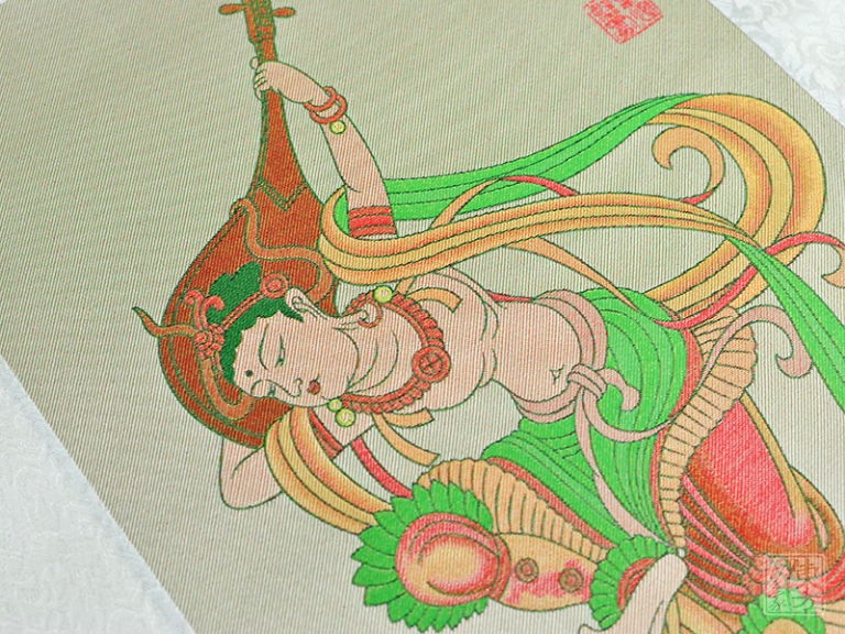 “反弹琵琶”真丝织锦卷轴画