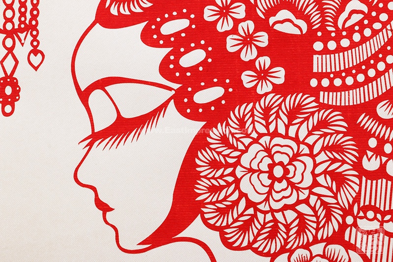 丝绸卷轴剪纸画京剧脸谱崔莺莺小款